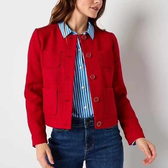 Liz Claiborne Jackets & Blazers - Liz Claiborne Vibrant Red Textured Button Jacket